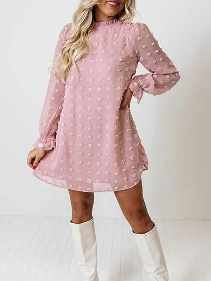 Flowy Dot Ruffle Trim Chiffon Dress