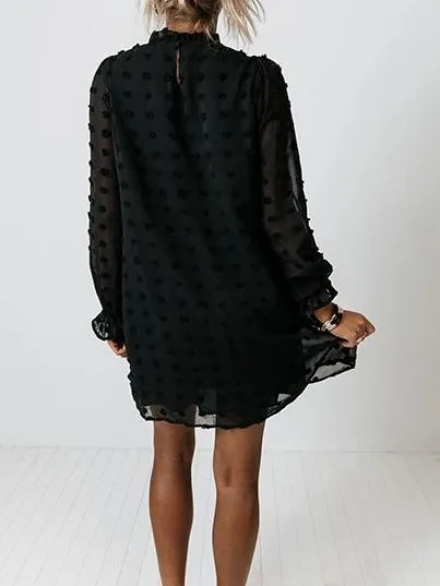 Flowy Dot Ruffle Trim Chiffon Dress