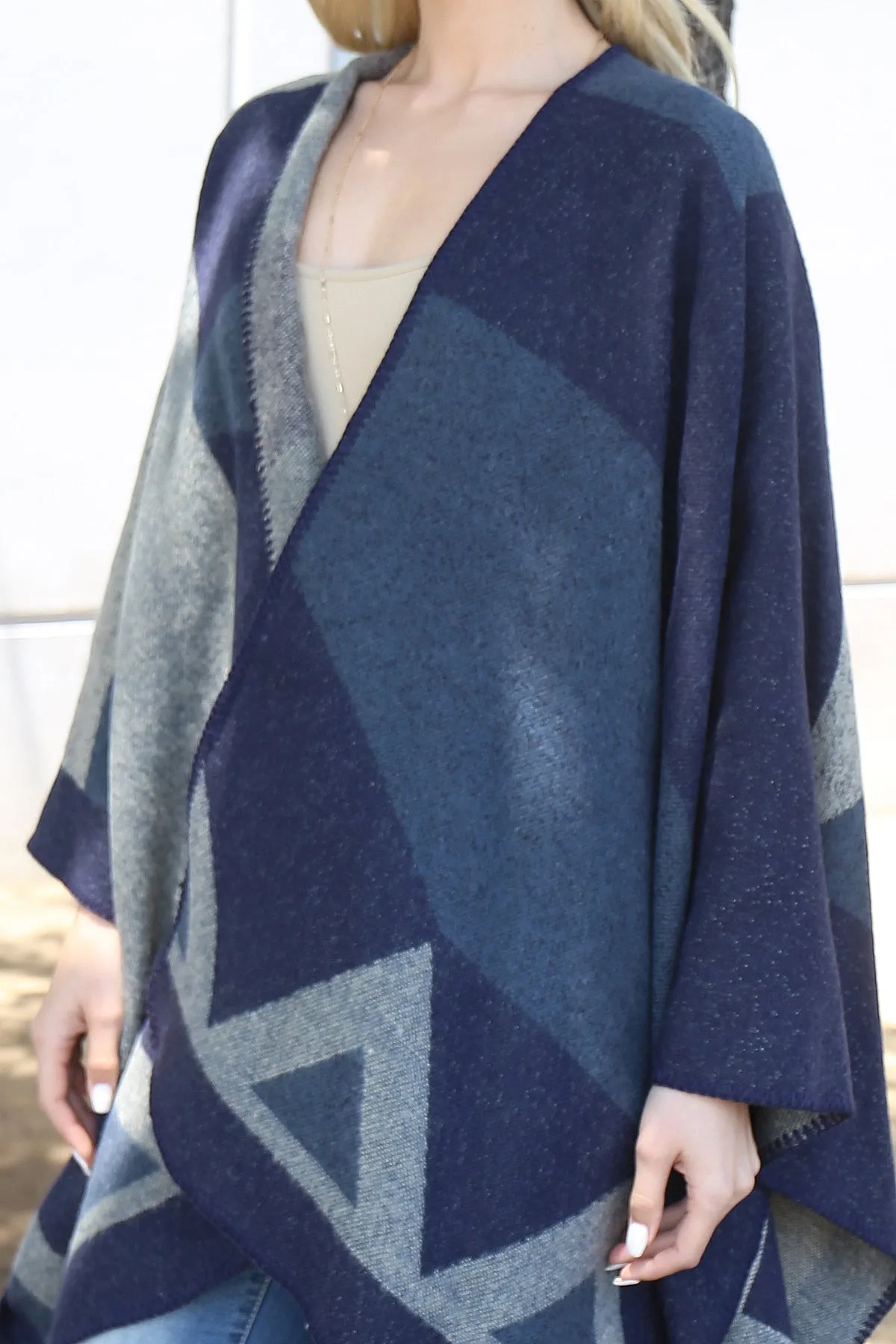 GEOMETRIC SHAPE PRINT WARMER OPEN FRONT KIMONO