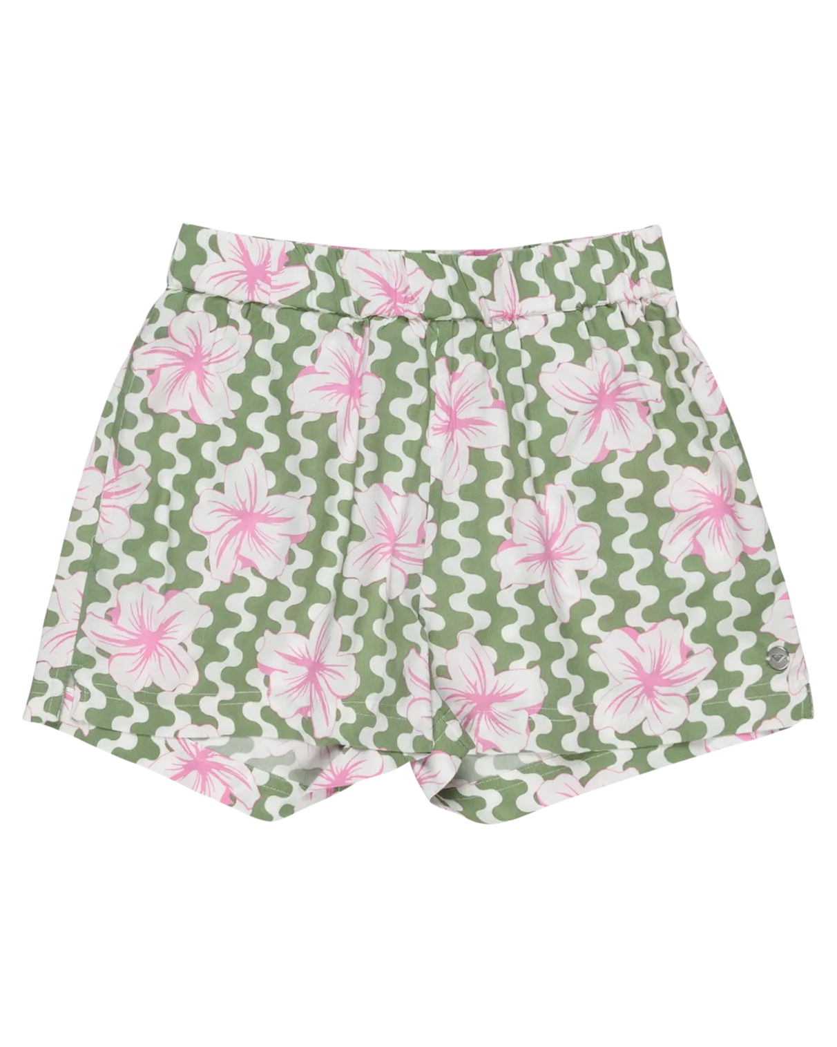 Girls Blue Ocean Floor Shorts in Basil Party Waves