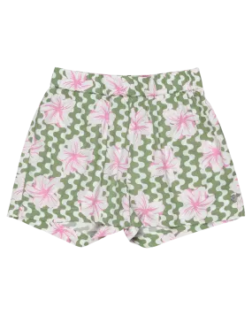 Girls Blue Ocean Floor Shorts in Basil Party Waves