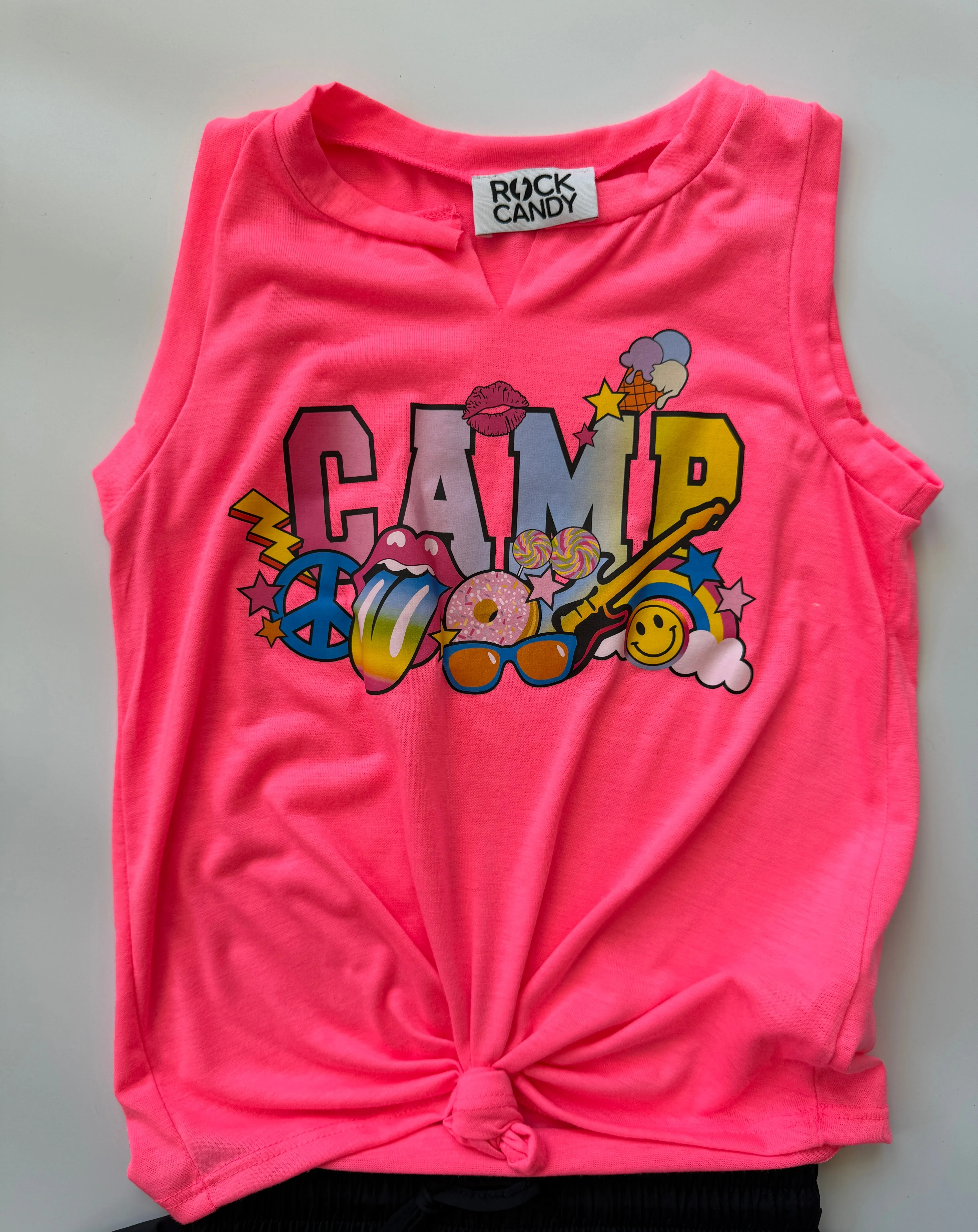 Girls Pink Camp Fun Tank