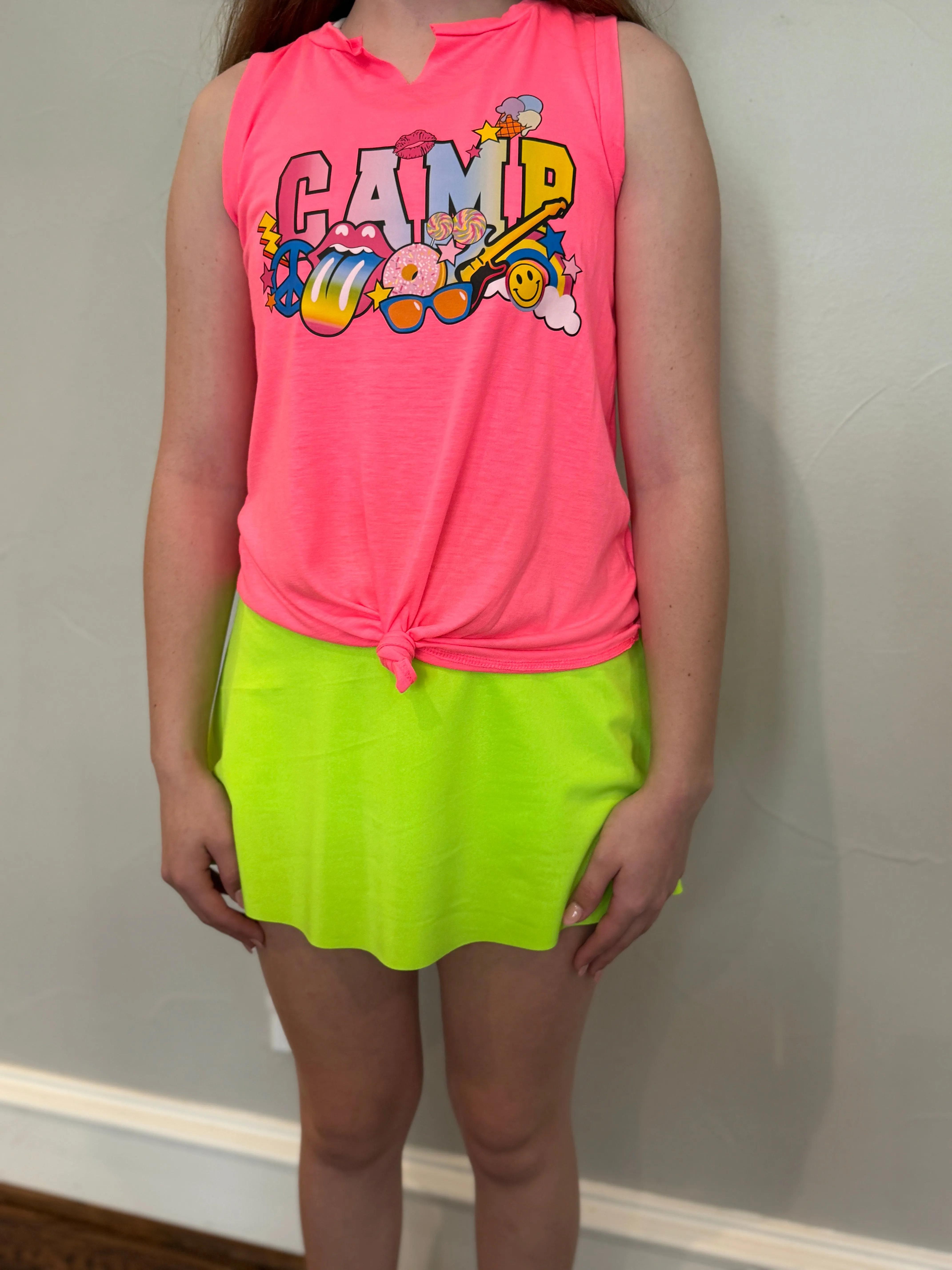 Girls Pink Camp Fun Tank