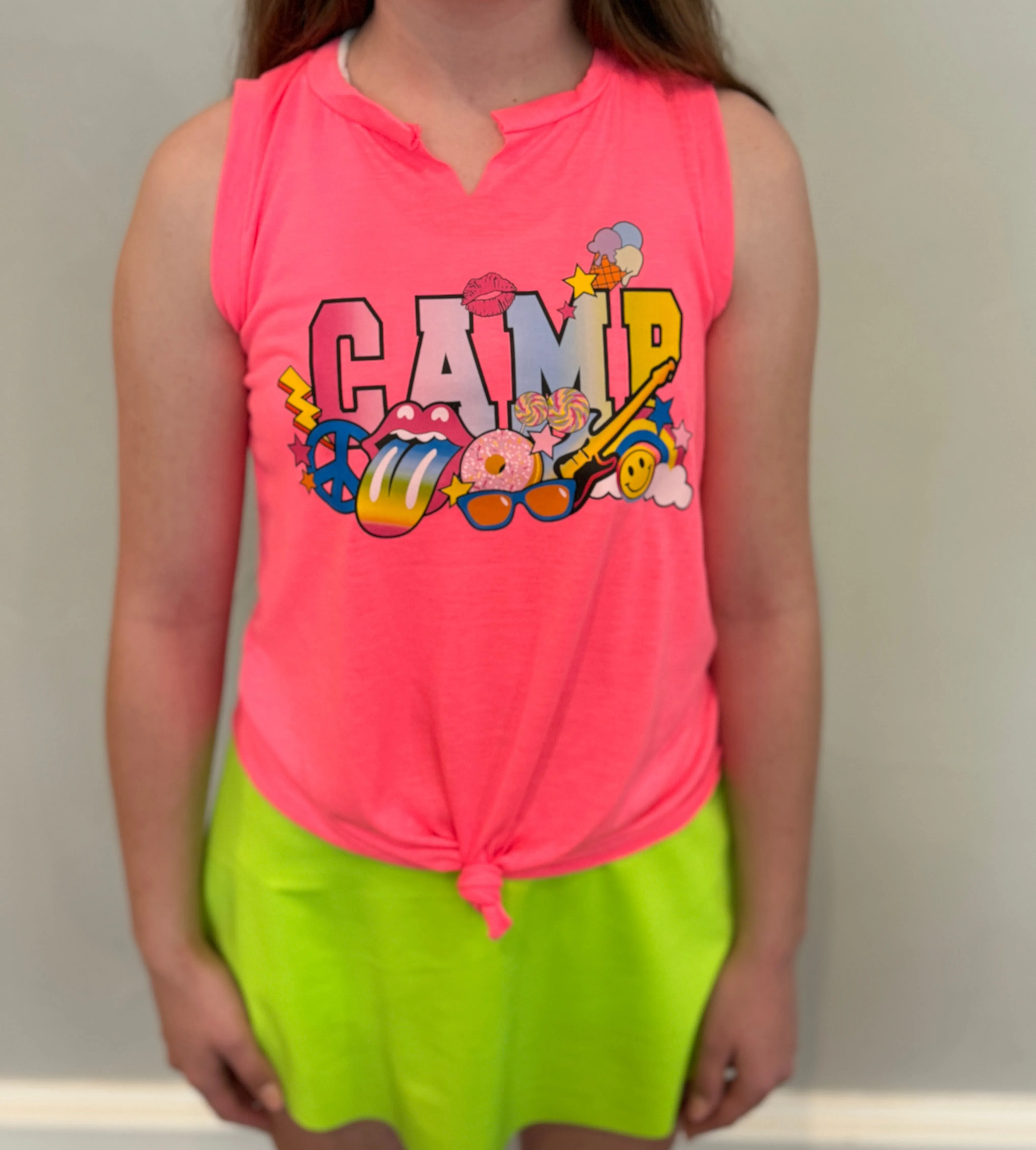 Girls Pink Camp Fun Tank