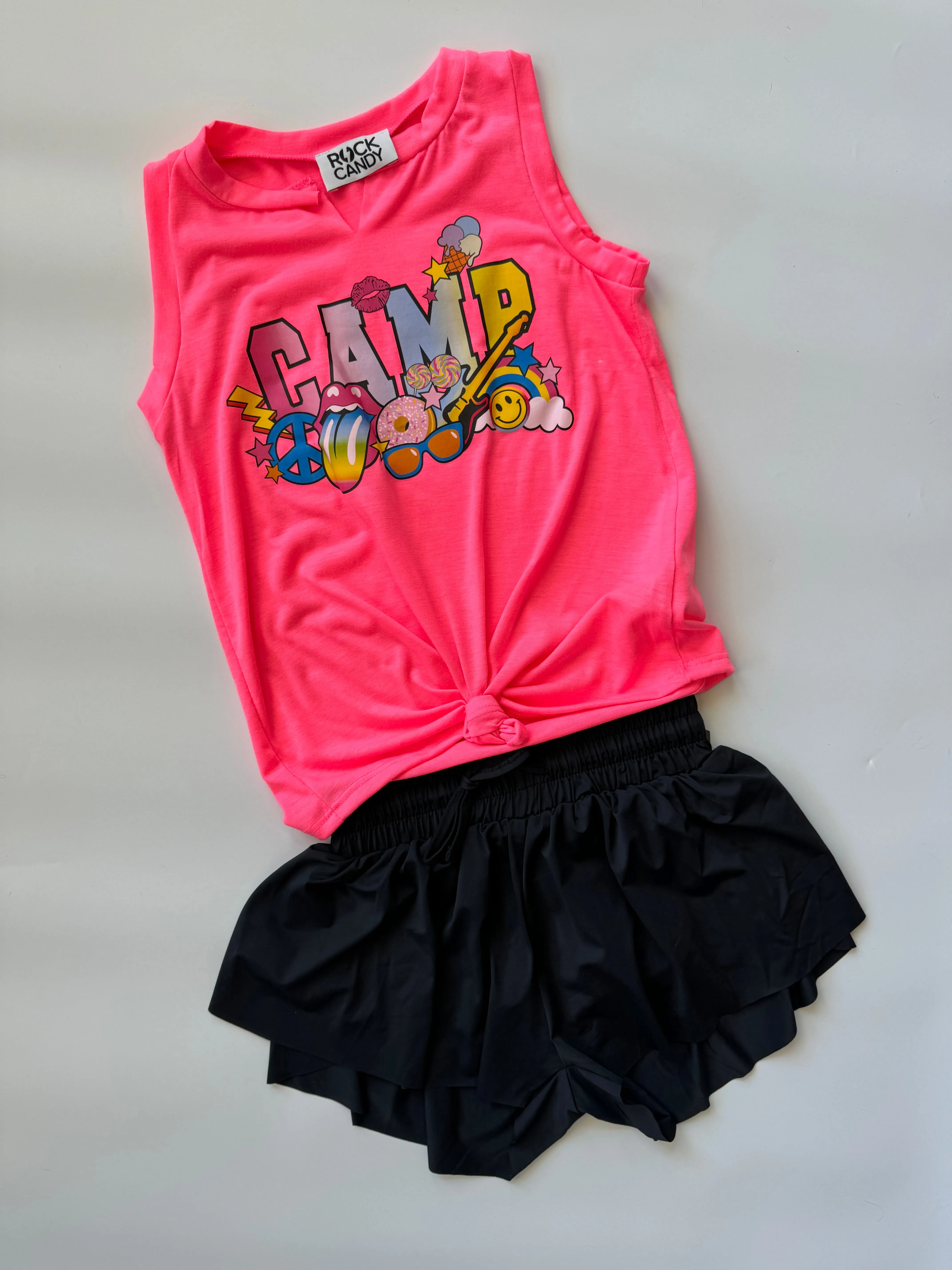 Girls Pink Camp Fun Tank