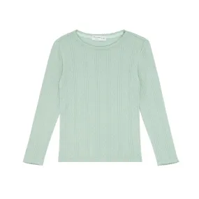 girls pistachio pointelle long sleeve shirt