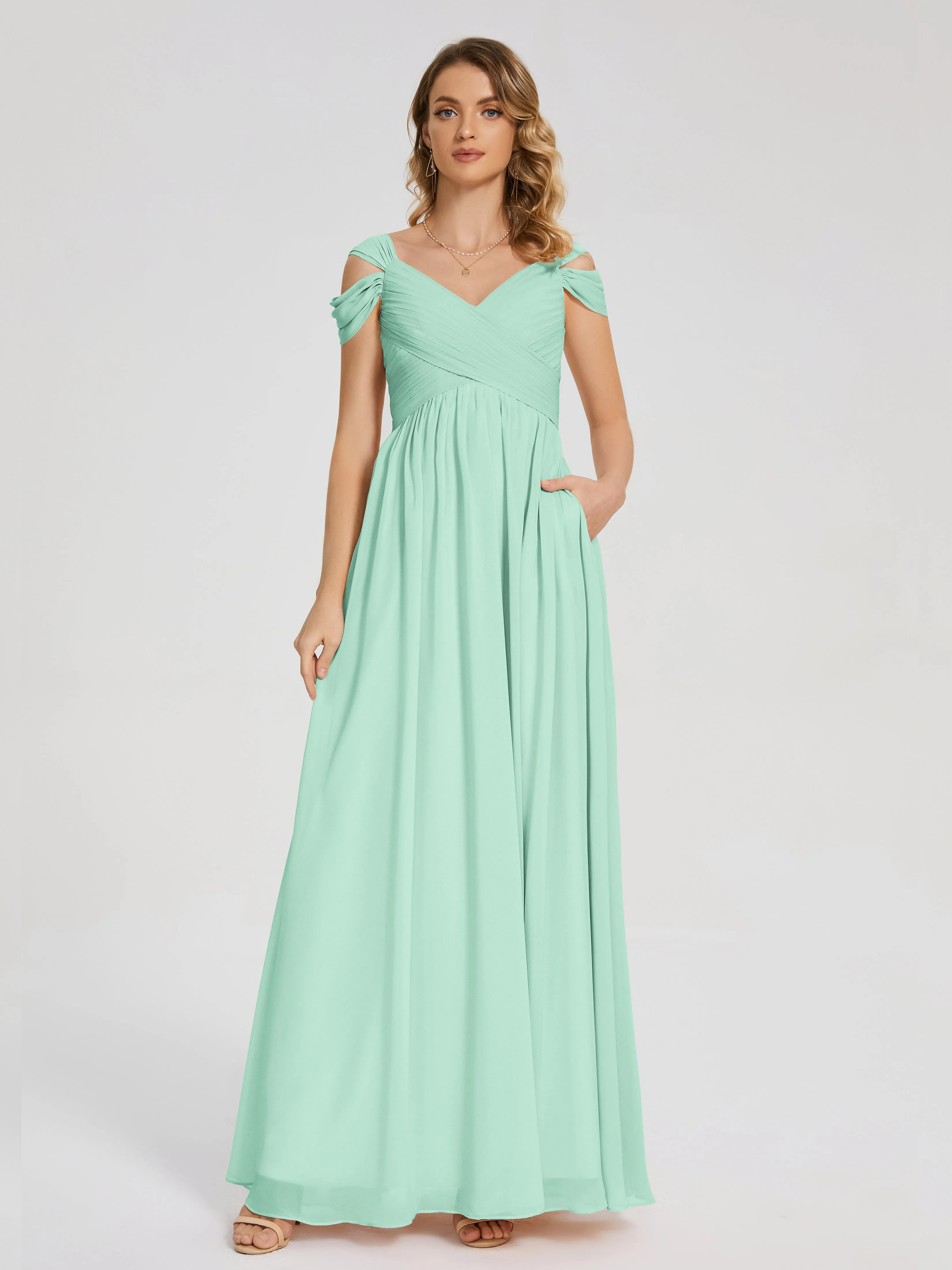 Green Mint Bridesmaid Dresses Charlee Flowy Split Chiffon Bridesmaid Dresses