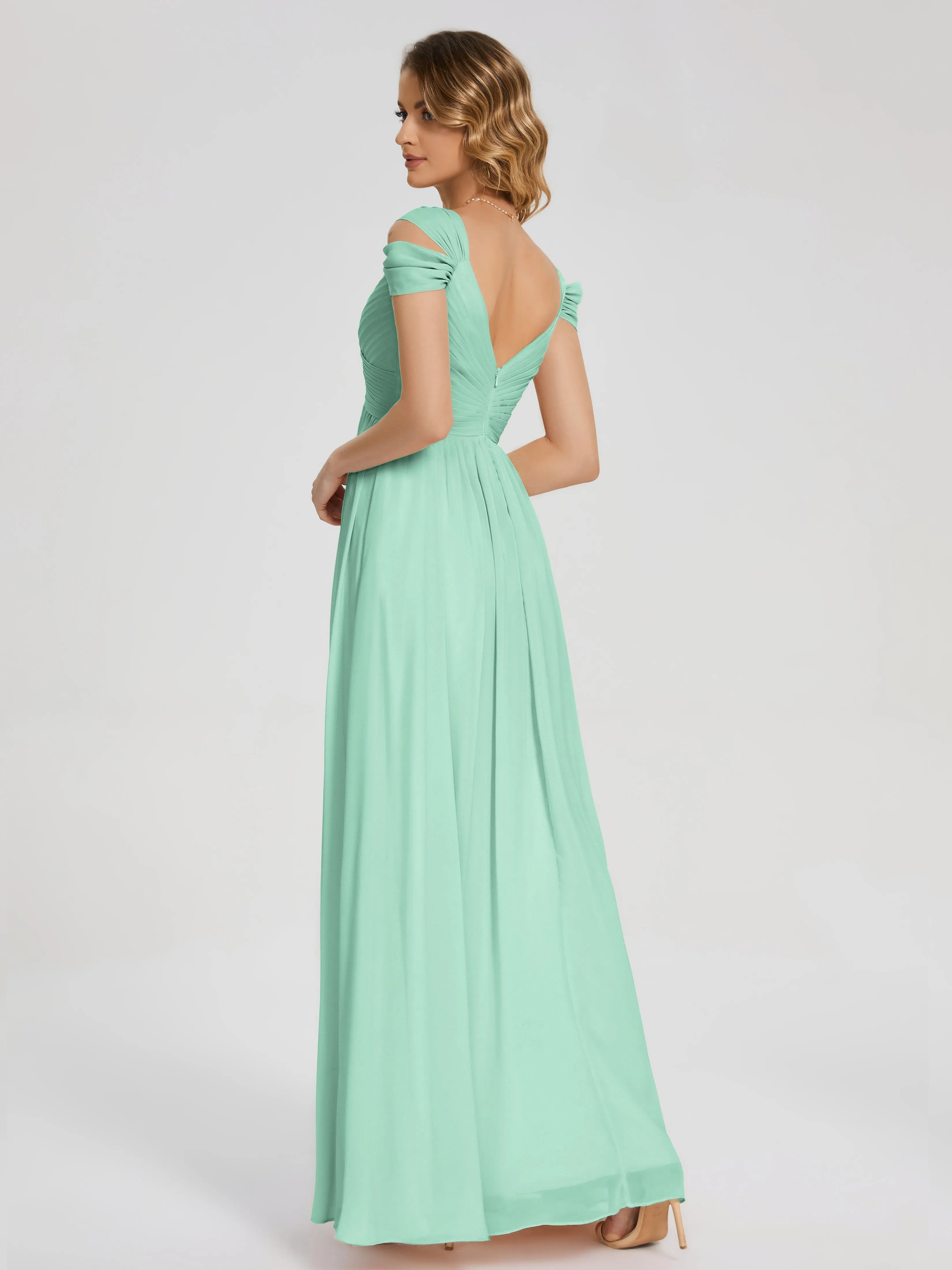 Green Mint Bridesmaid Dresses Charlee Flowy Split Chiffon Bridesmaid Dresses