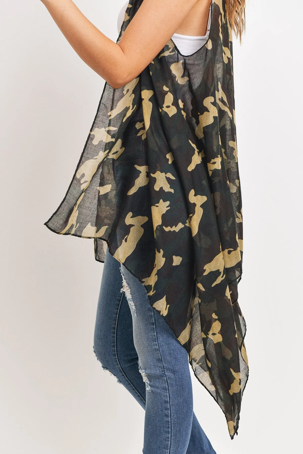 Hdf3165 - Camouflage Print Open Kimono