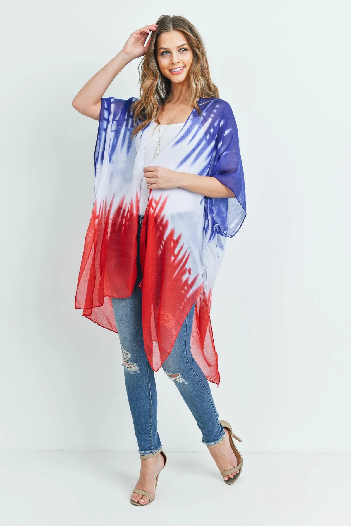 Hdf3170 - Distressed Ombre Open Front Kimono