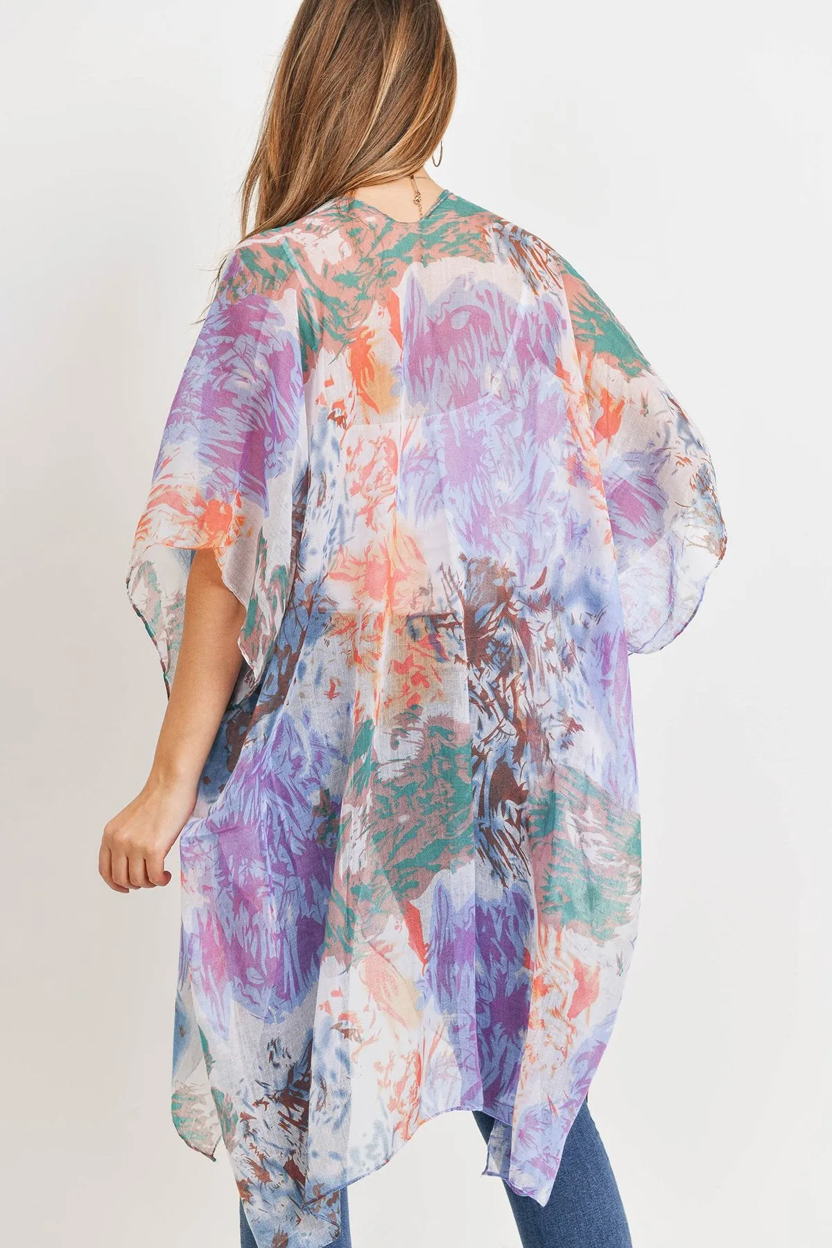 Hdf3175 - Abstract Print Open Front Kimono