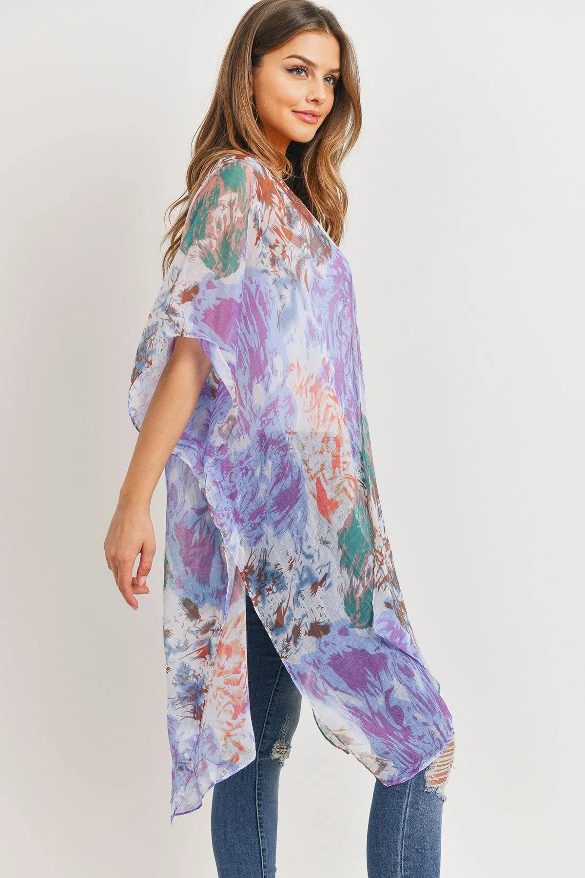 Hdf3175 - Abstract Print Open Front Kimono