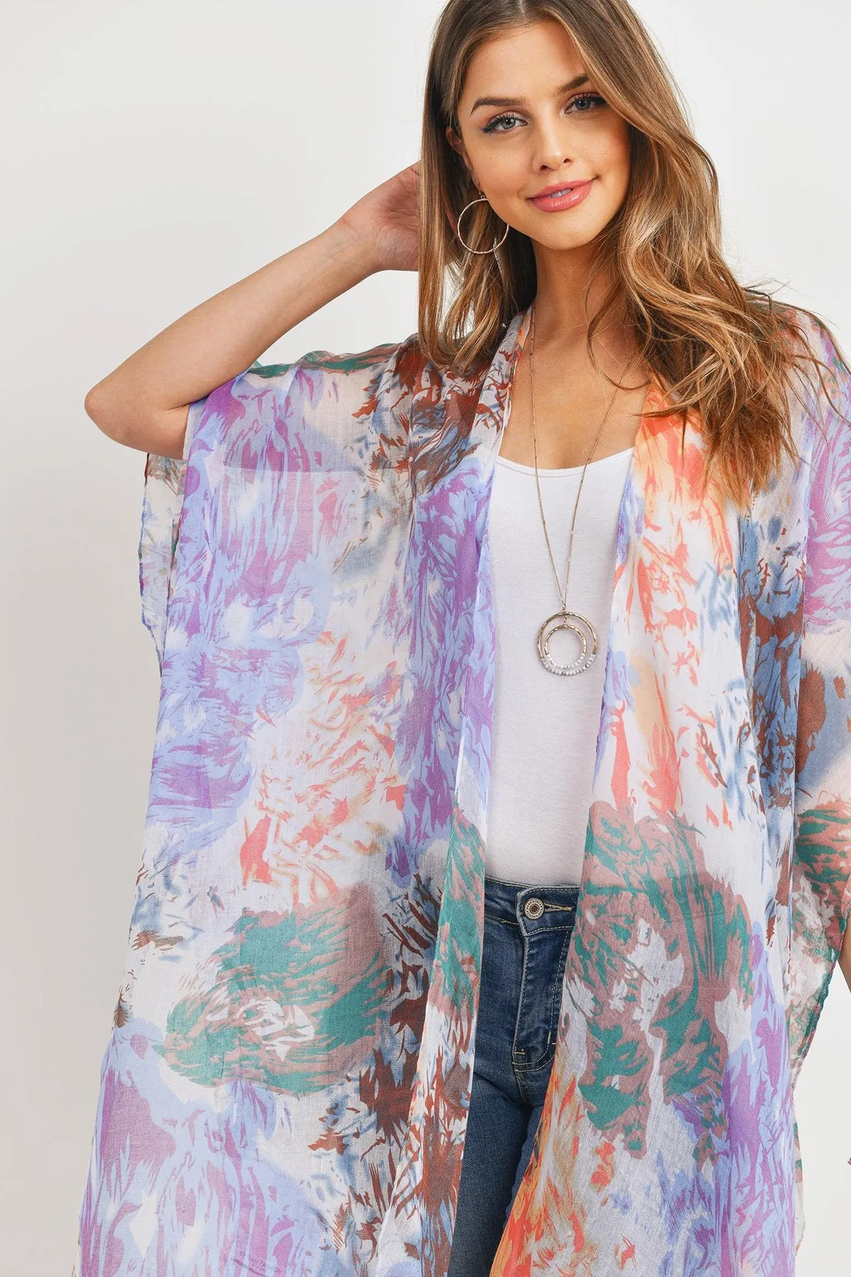 Hdf3175 - Abstract Print Open Front Kimono