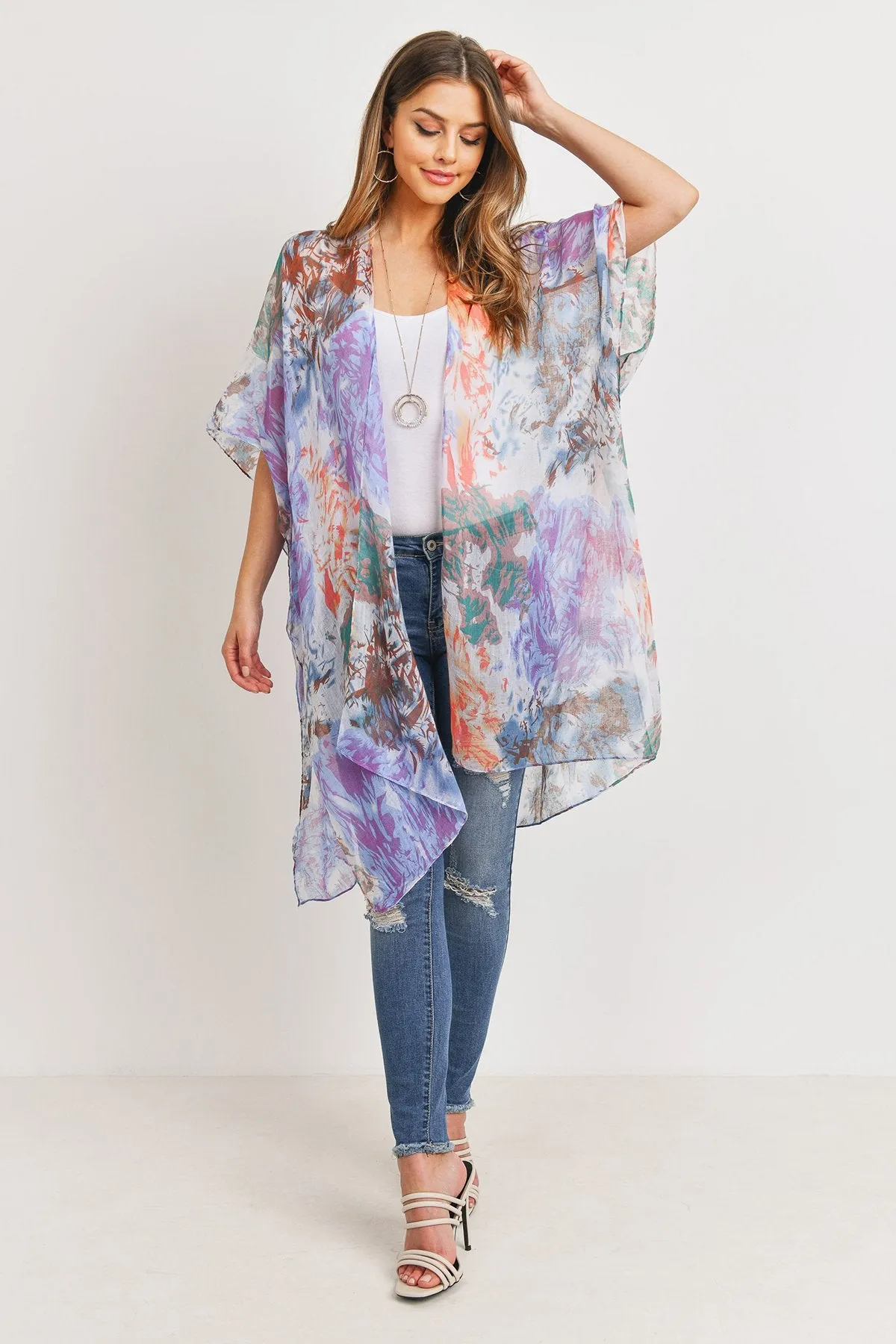 Hdf3175 - Abstract Print Open Front Kimono