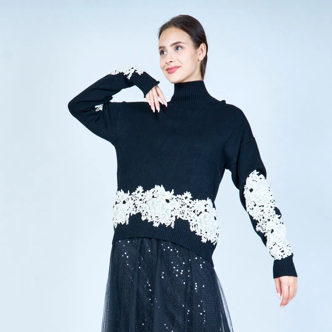 High-neck lace-accented sweater wholesale