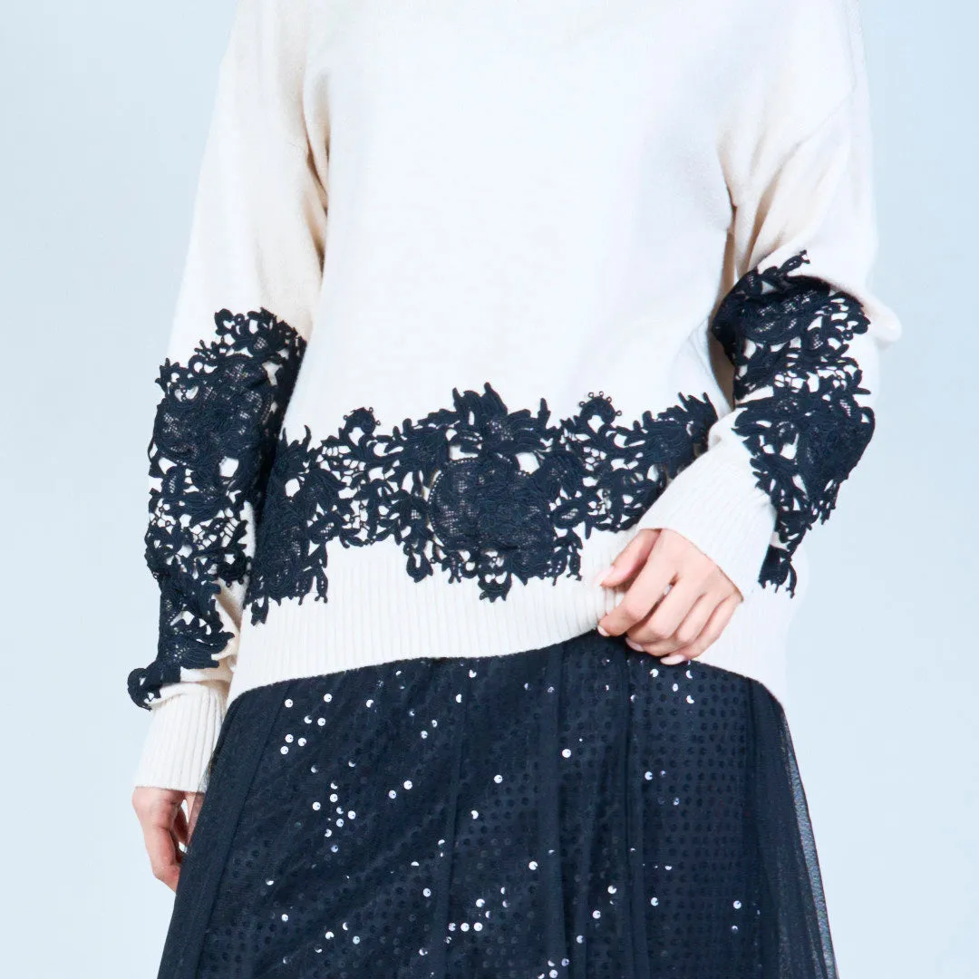 High-neck lace-accented sweater wholesale