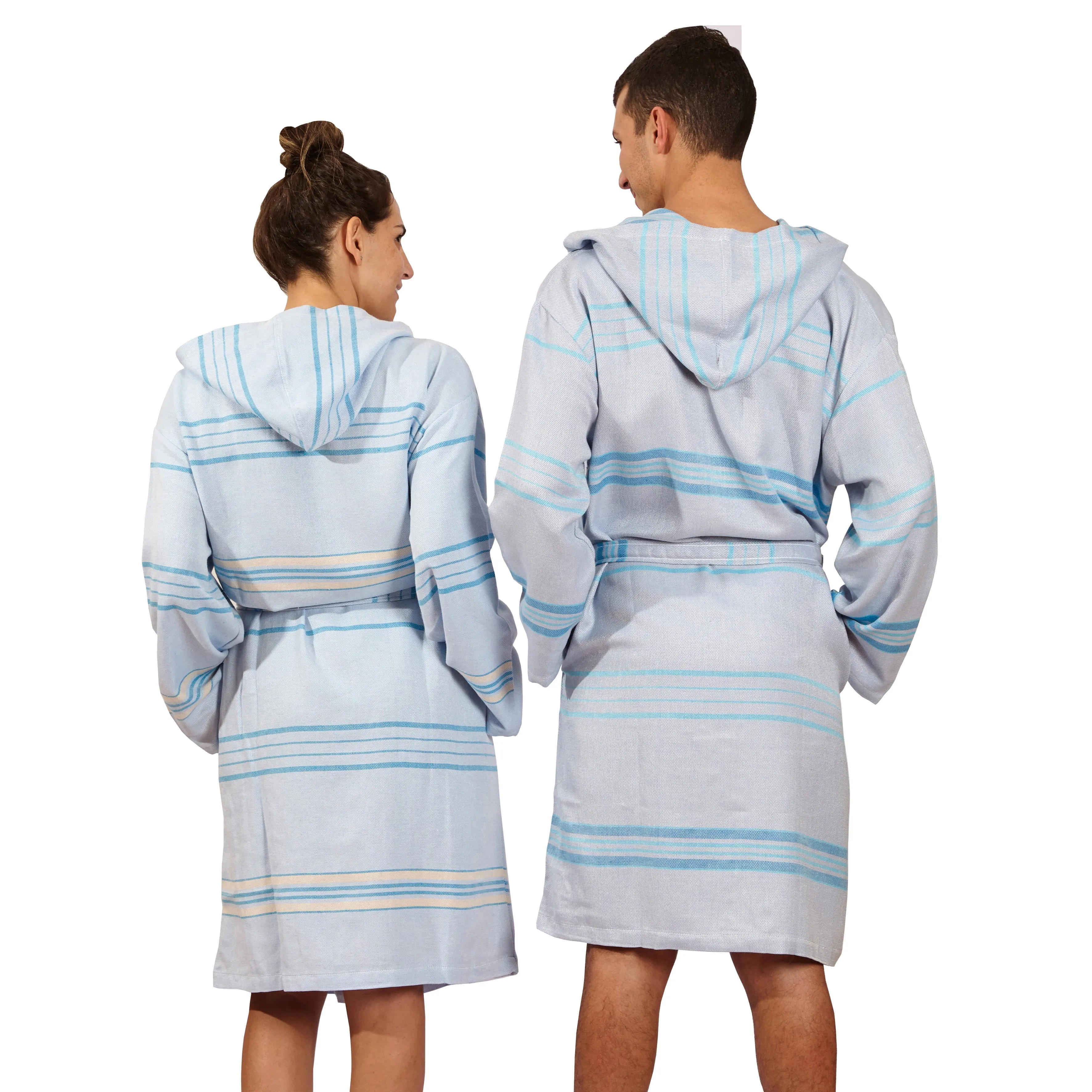 Hilana Upcycled Cotton Antalya Unisex Sustainable Striped Bathrobe - Beige