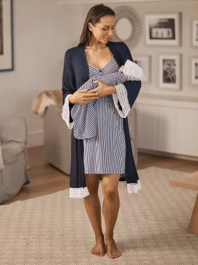 Hospital Pack: Maternity Robe   Nightie   Free Baby Blanket Wrap - Navy