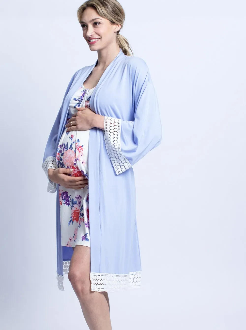 Hospital Pack: Nursing Dress   Robe   Free Baby Pouch - Blue & Pink