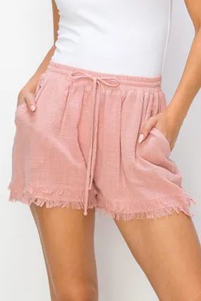 HYFVE Drawstring Cotton Gauze Frayed Shorts