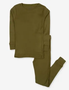 Kids Two Piece Solid Olive Green Pajamas