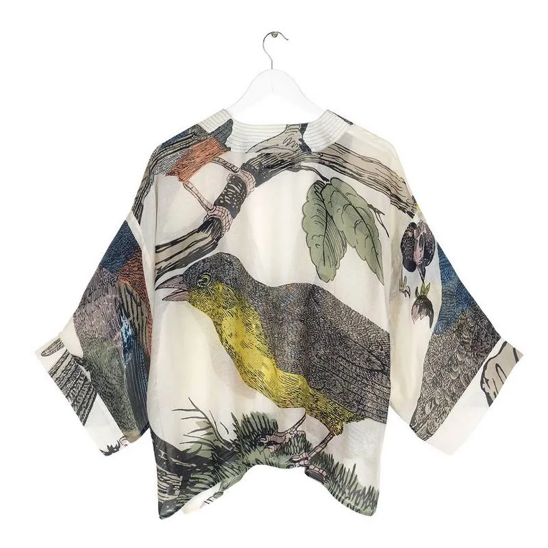 Kimono in Natural With Bird Print