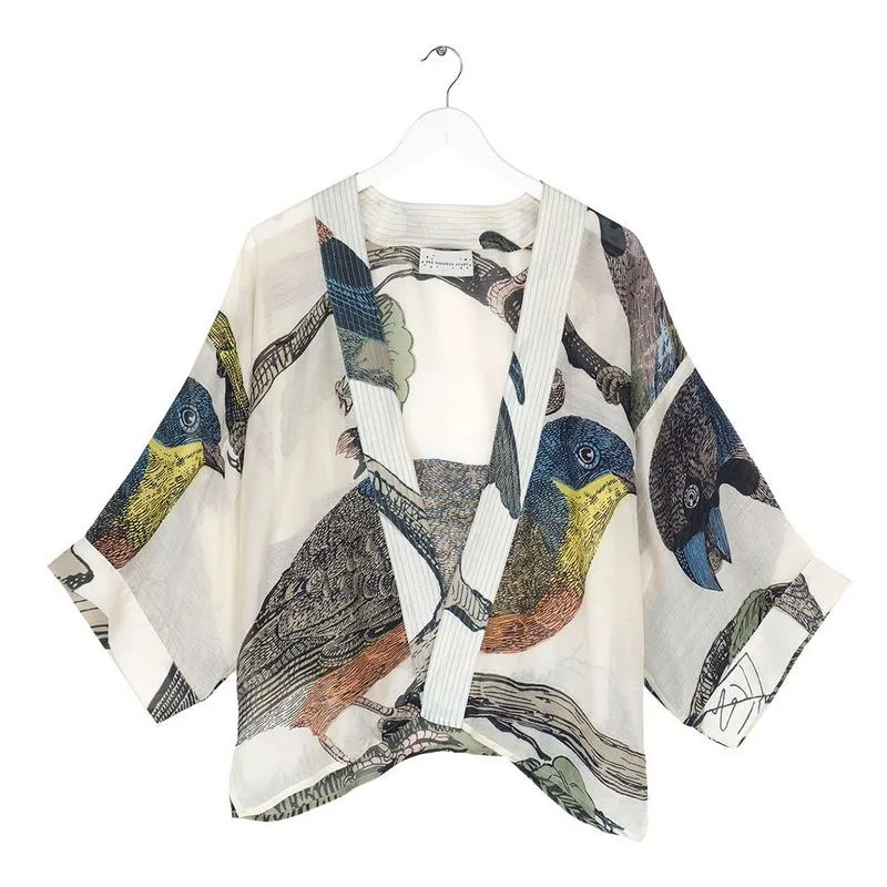 Kimono in Natural With Bird Print