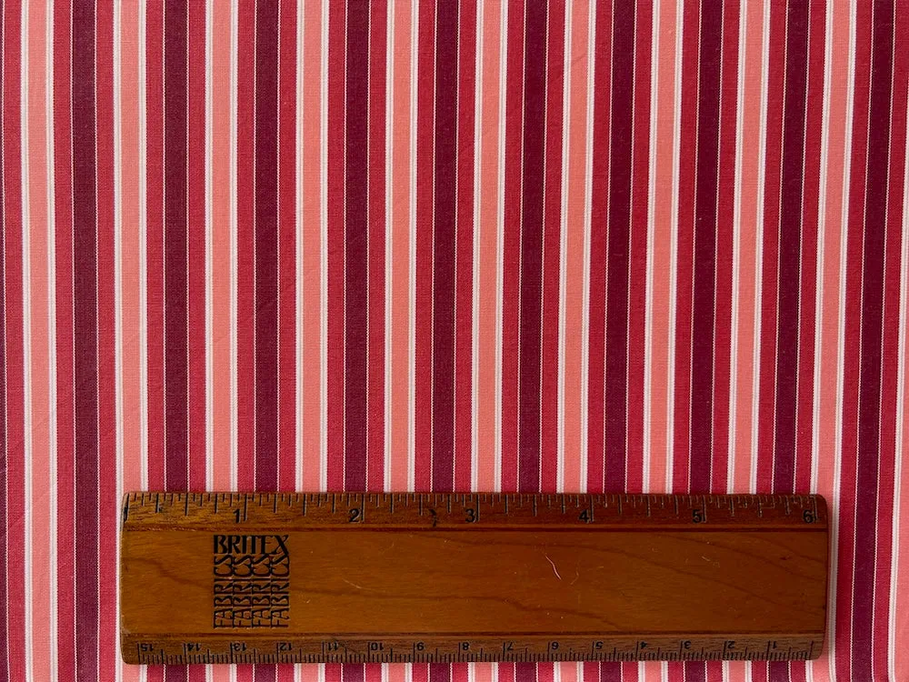 Kiton Garnet Peach Melba Striped 2-Ply Cotton Shirting (Made in Italy)