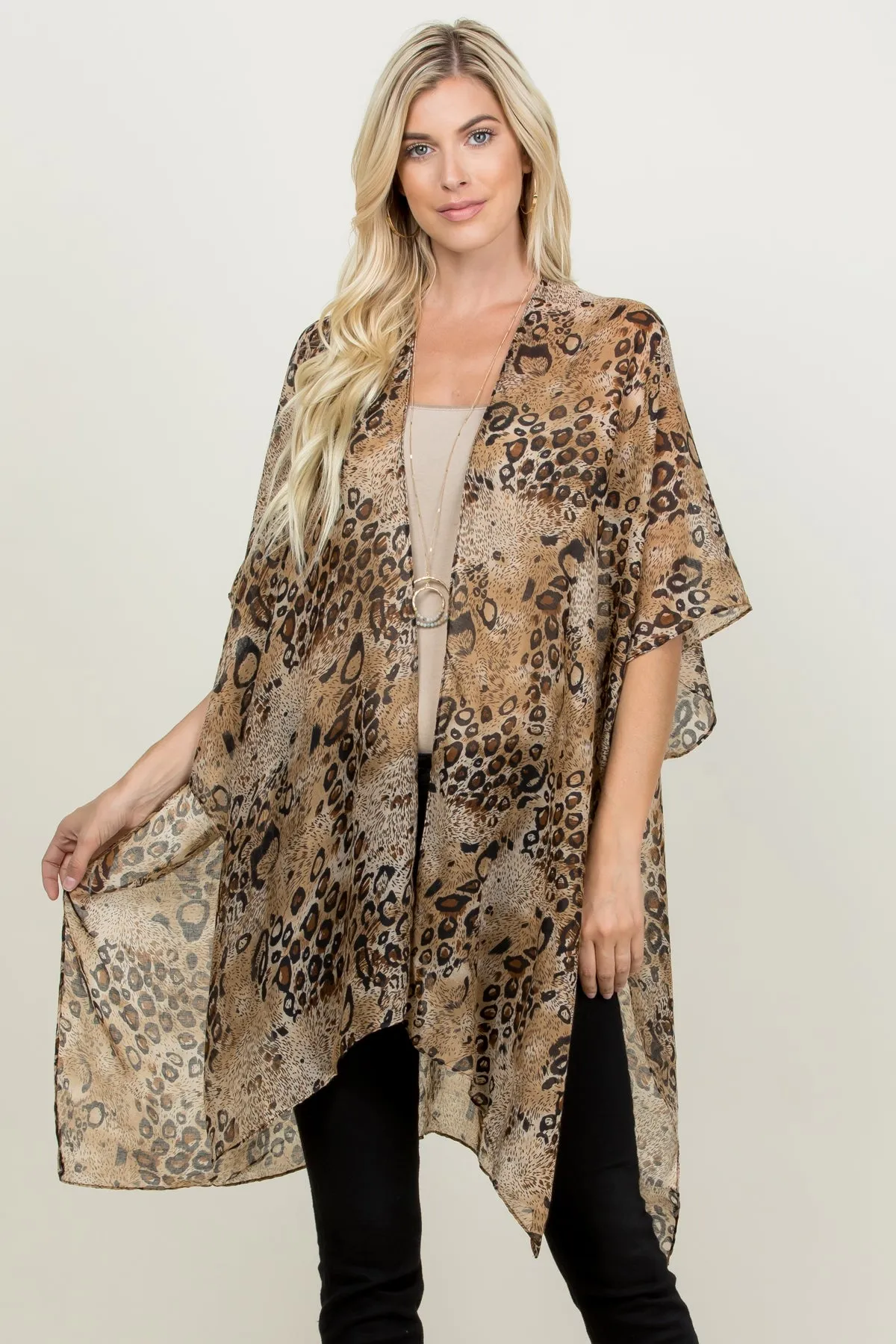 LEOPARD OPEN FRONT KIMONO/6PCS