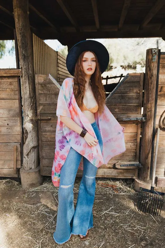 Leto Tie Dye Daydream Open Front Kimono