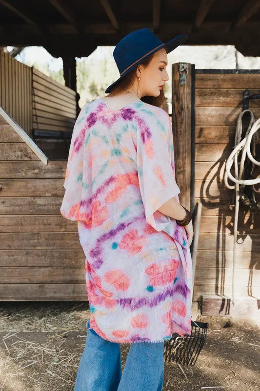 Leto Tie Dye Daydream Open Front Kimono