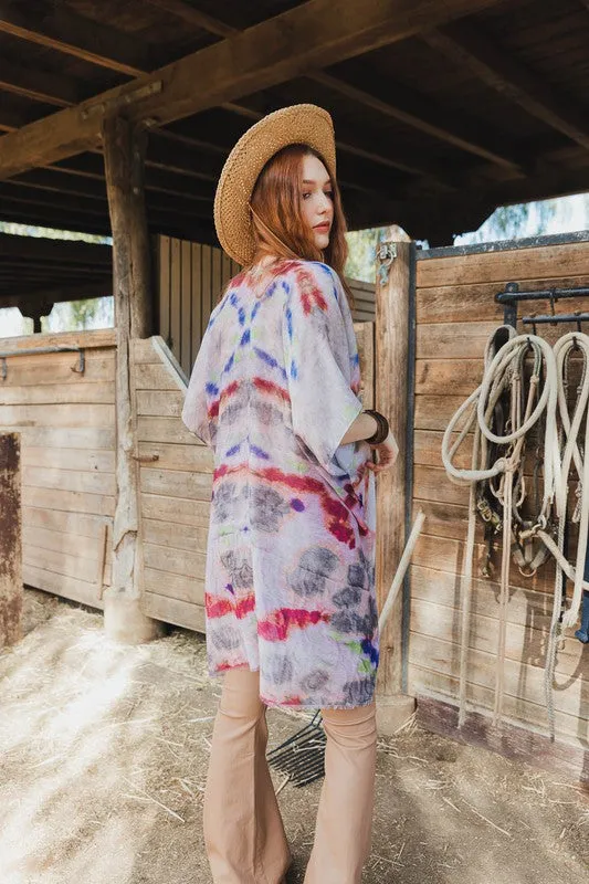 Leto Tie Dye Daydream Open Front Kimono