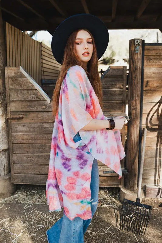 Leto Tie Dye Daydream Open Front Kimono