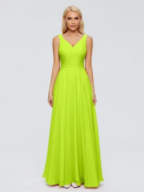 Lime Green Bridesmaids Ryleigh Flowy Chiffon Bridesmaid Dresses With Bow