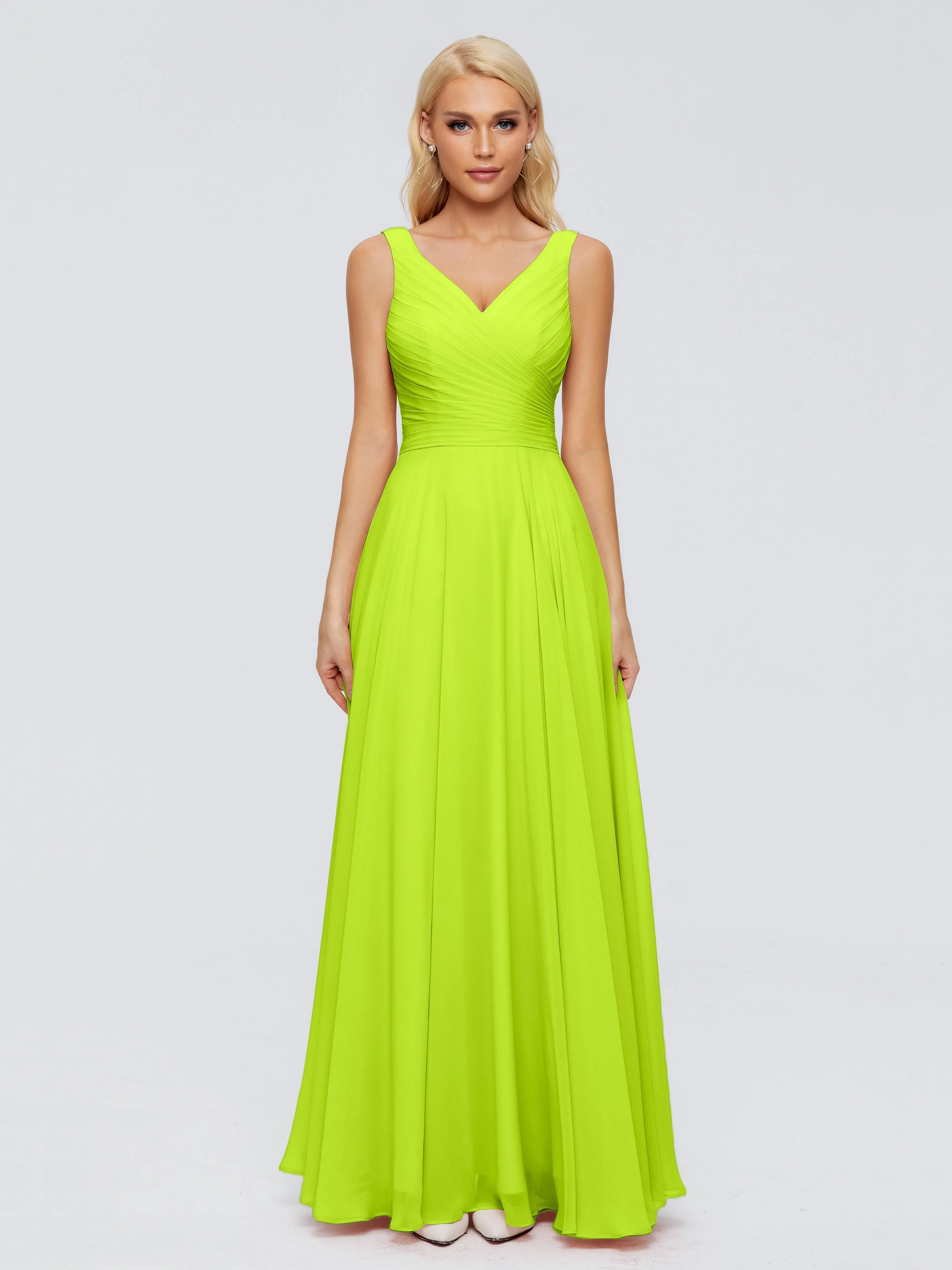 Lime Green Bridesmaids Ryleigh Flowy Chiffon Bridesmaid Dresses With Bow