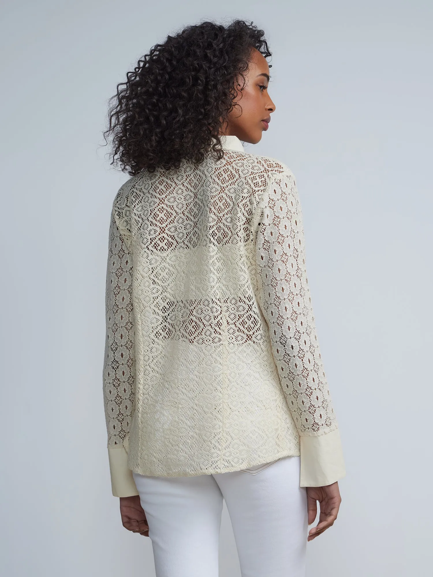 Long Sleeve Collared Crochet Shirt