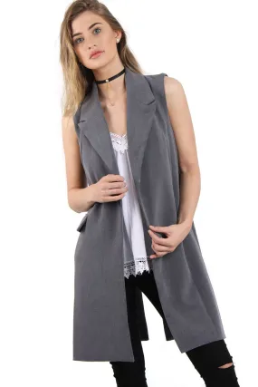 Longline Sleeveless Waistcoat with Split Buttons Back Detail