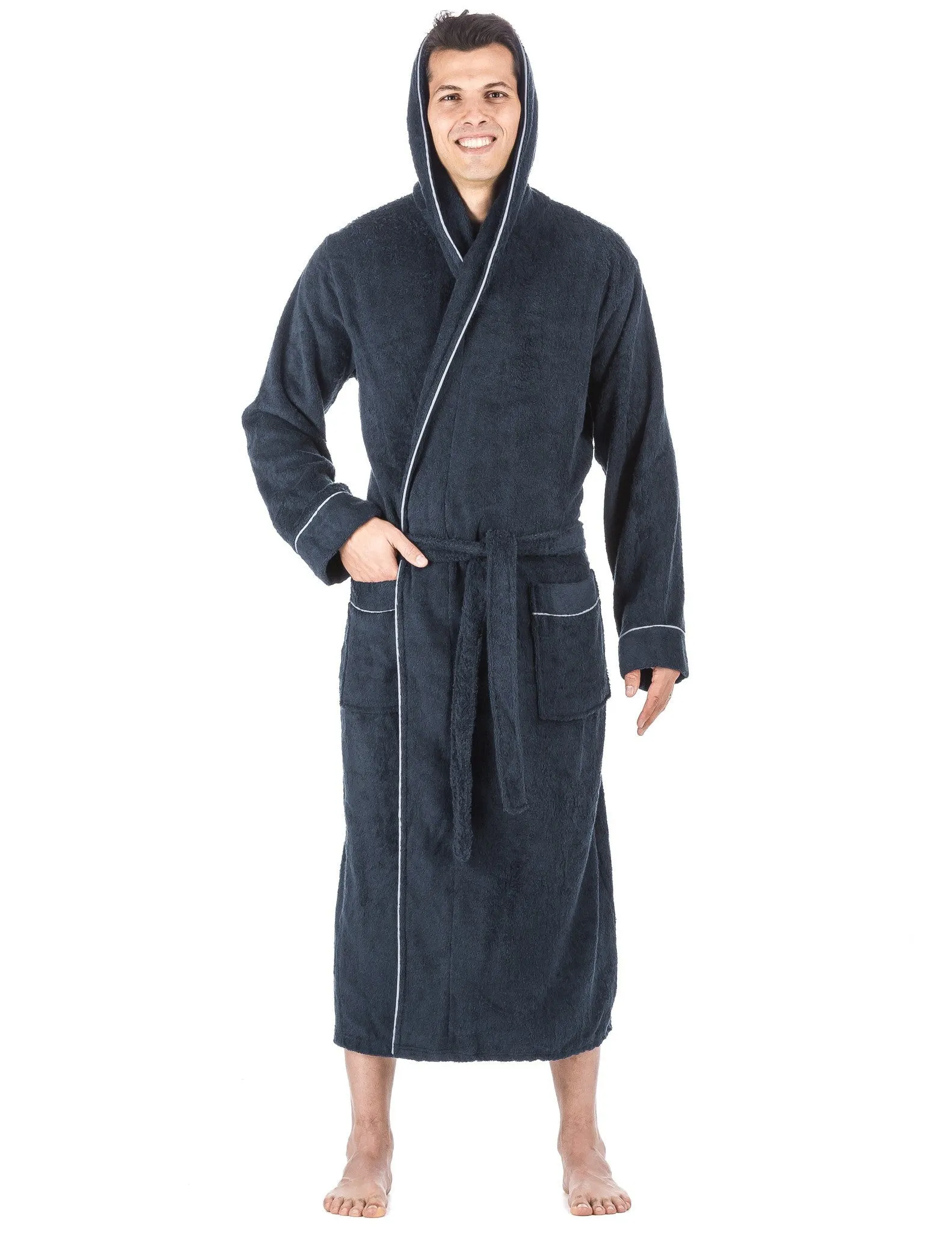 Men's 100% Cotton Terry Long Hooded Bathrobe