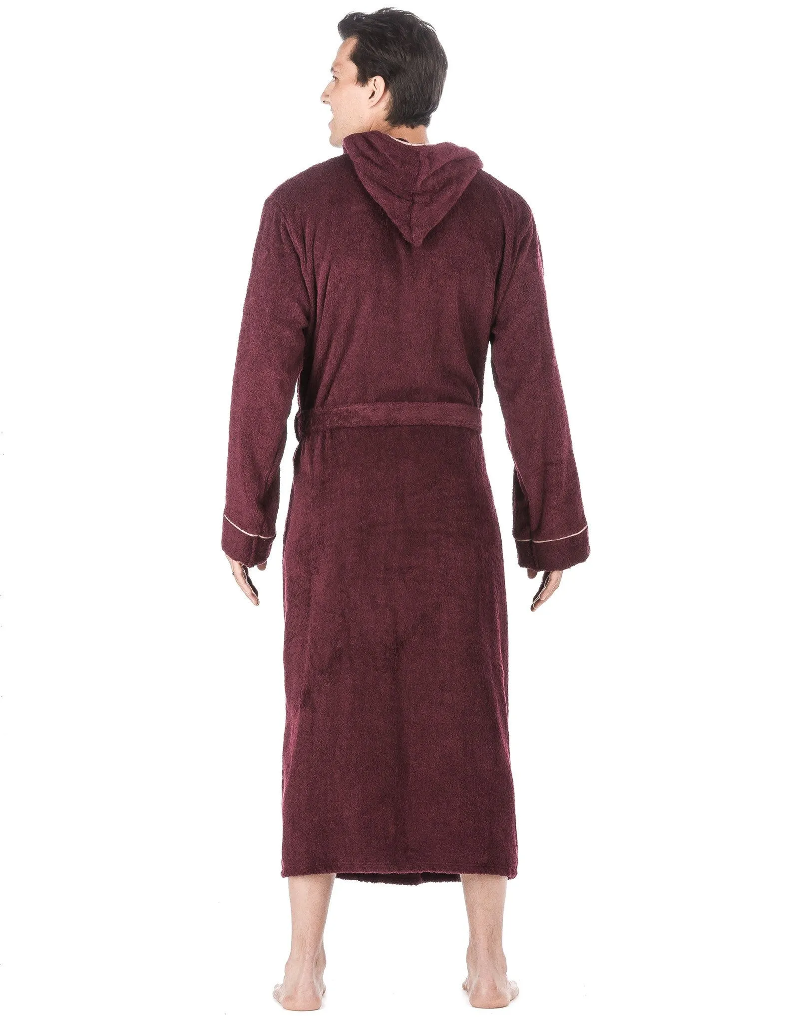 Men's 100% Cotton Terry Long Hooded Bathrobe