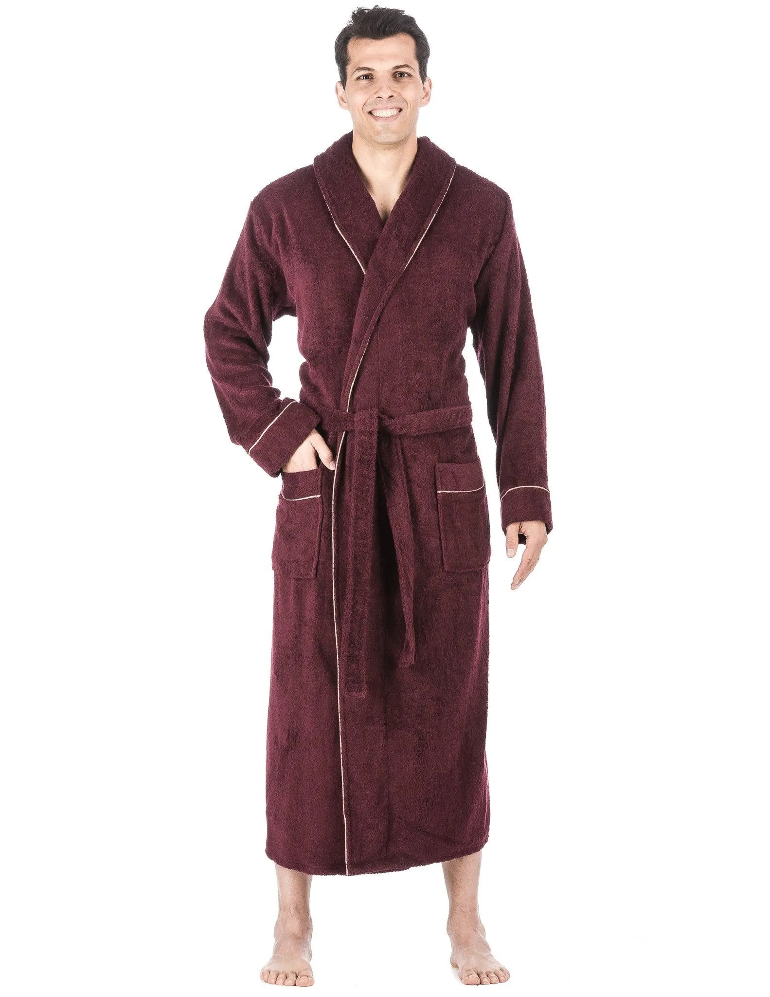 Men's 100% Cotton Terry Long Hooded Bathrobe