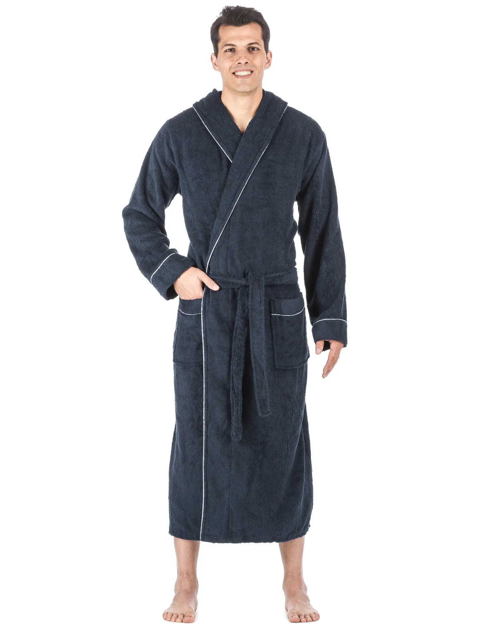 Men's 100% Cotton Terry Long Hooded Bathrobe