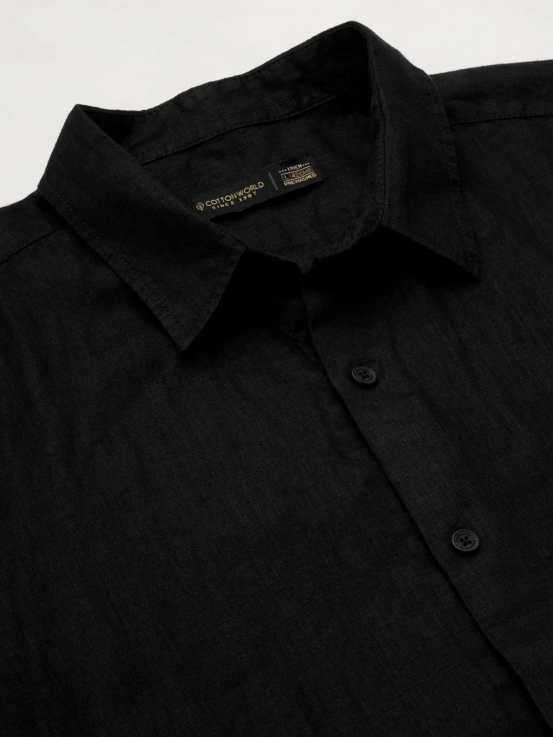 Men's Black 100% Linen Regular Fit Shirt