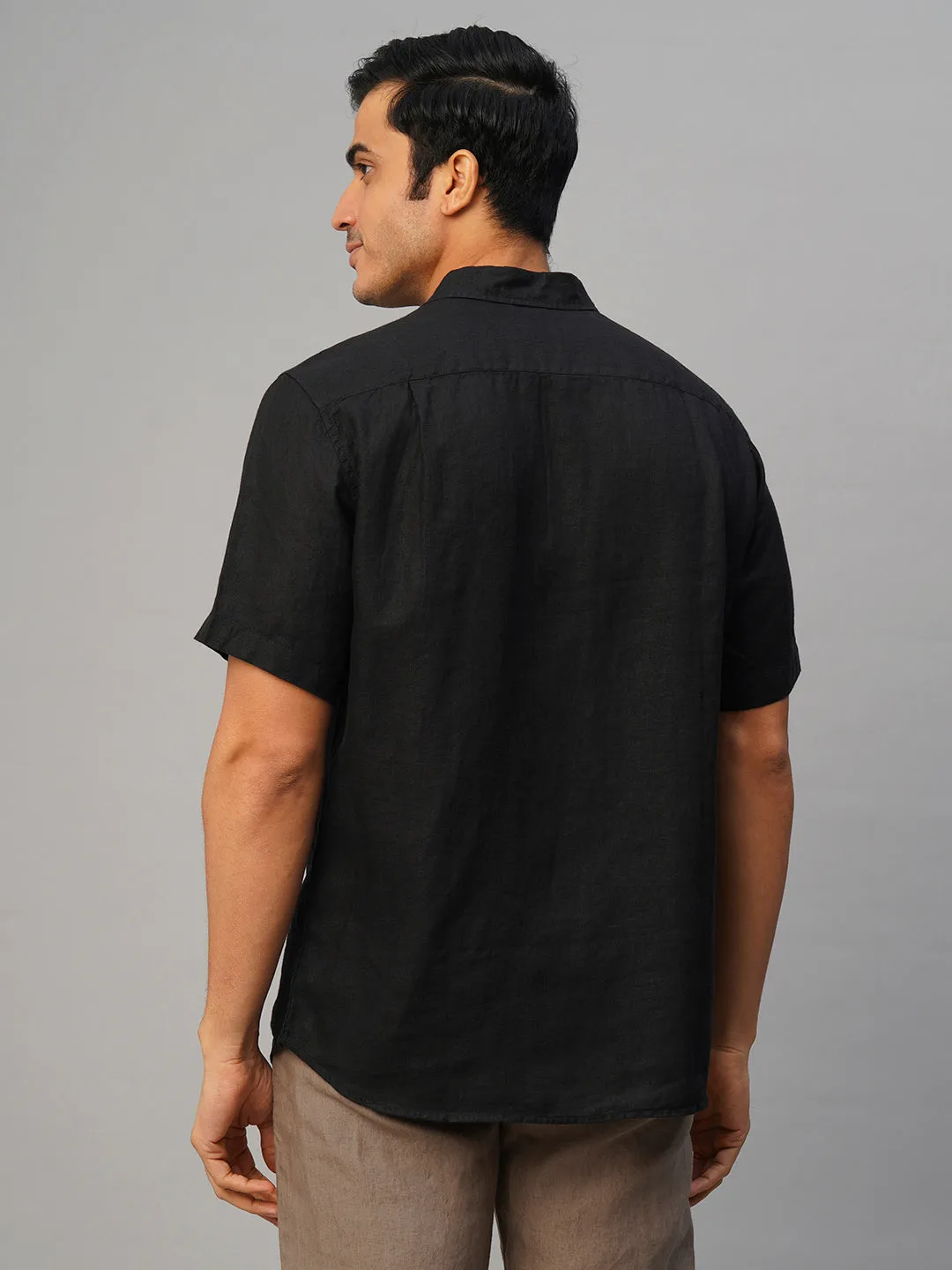 Men's Black 100% Linen Regular Fit Shirt