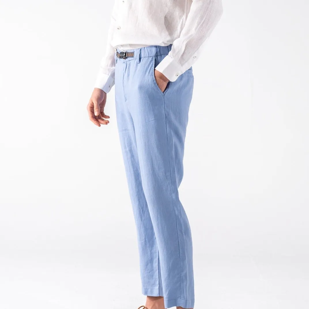 Mens Indigo Blue 100 Linen Pants Relaxed Fit