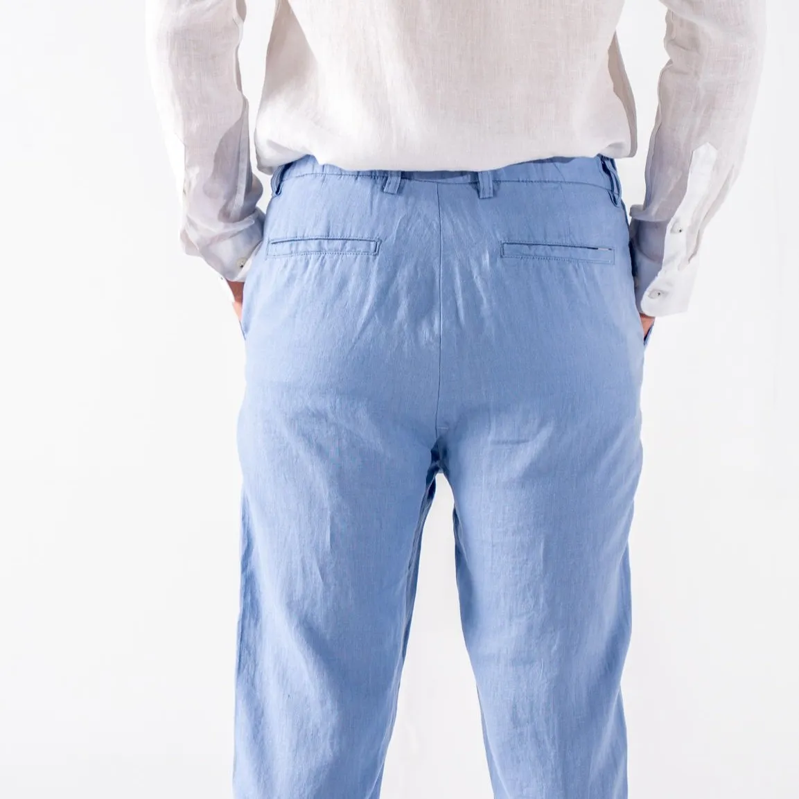 Mens Indigo Blue 100 Linen Pants Relaxed Fit