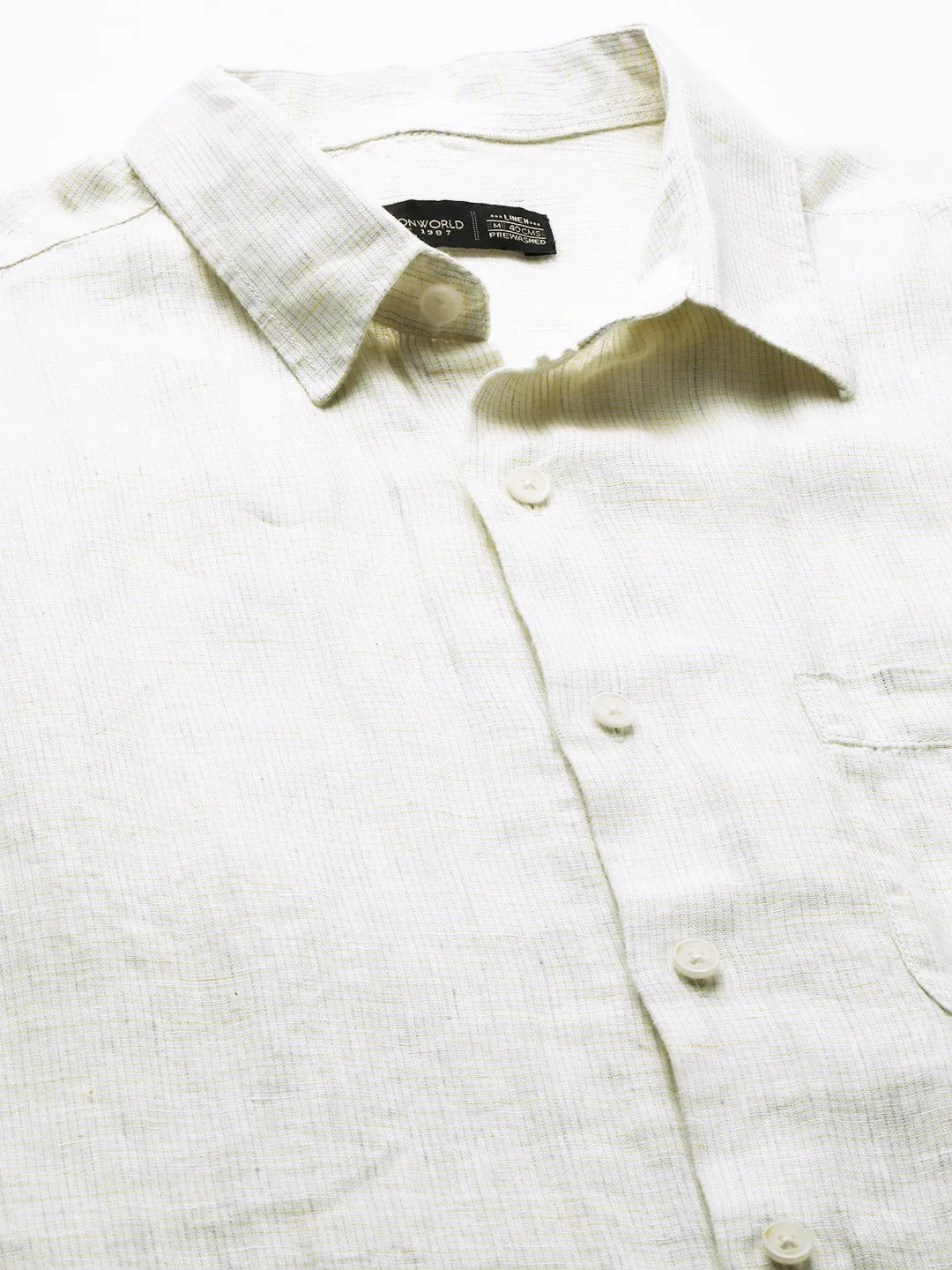 Men's Offwhite 100% Linen Regular Fit Striped Shirt