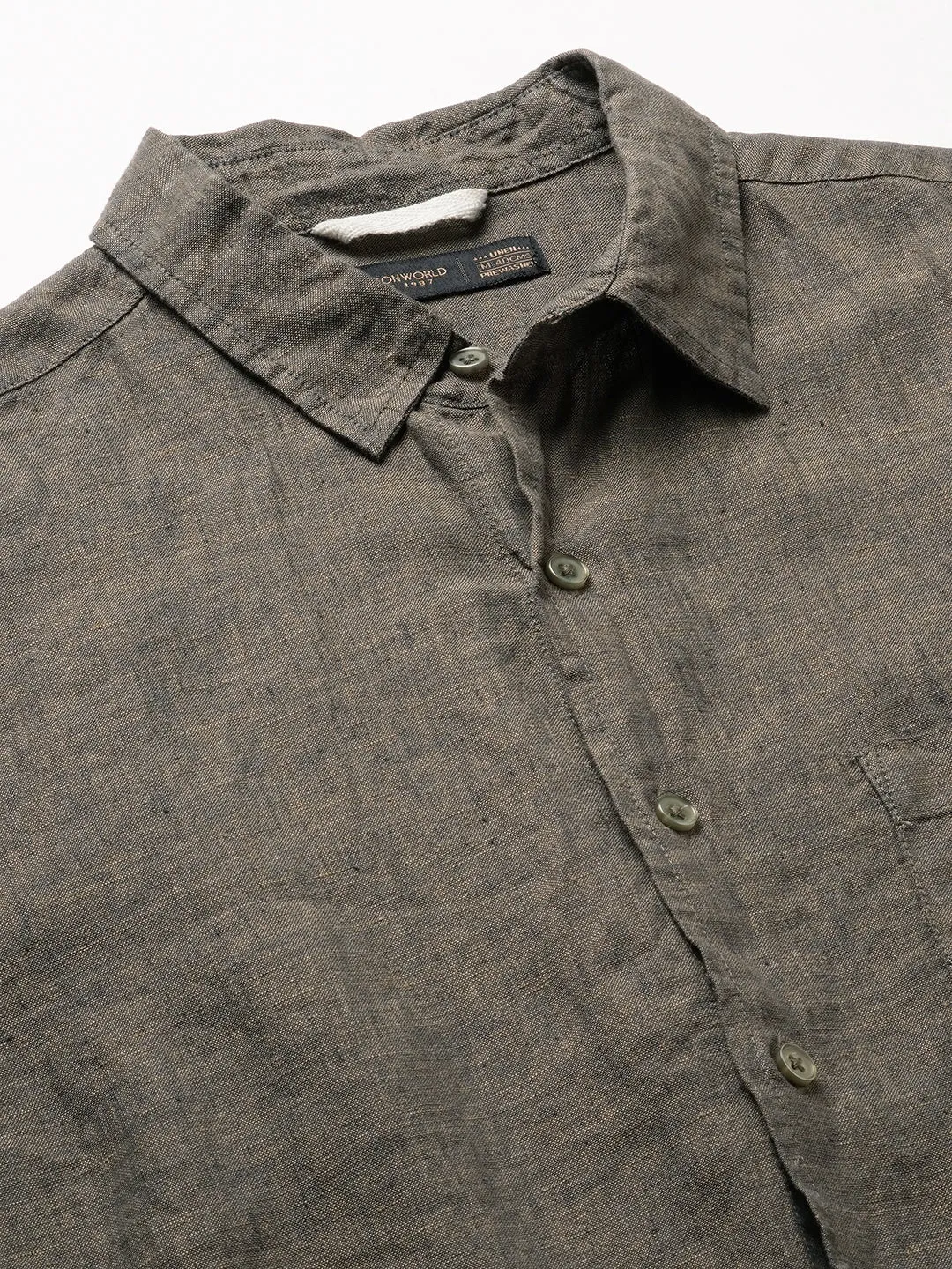 Men's Olive 100% Linen Regular Fit Shirt