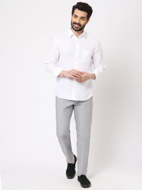 Men's White 100% Linen Regular Fit Shirt