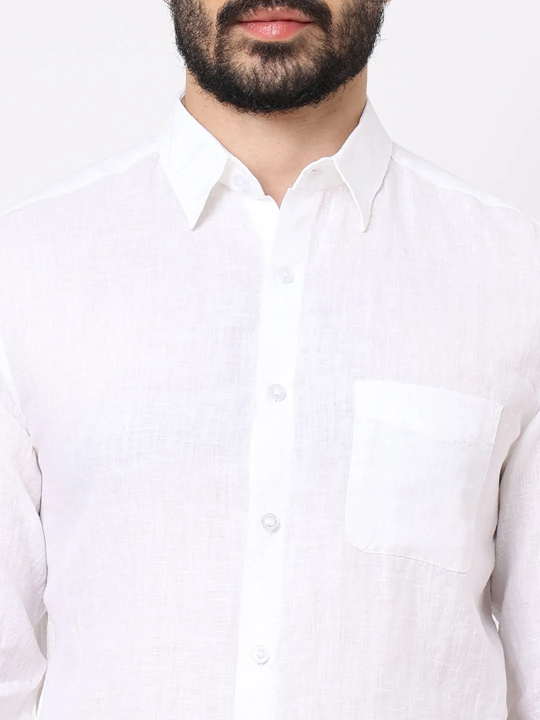 Men's White 100% Linen Regular Fit Shirt