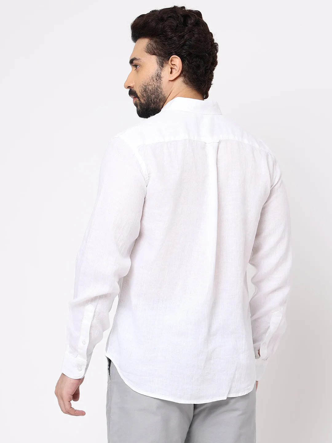 Men's White 100% Linen Regular Fit Shirt